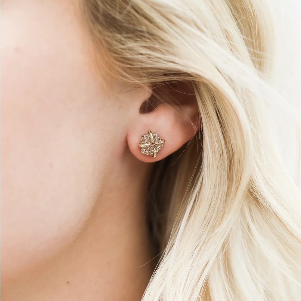 NEW ANTHROPOLOGIE Natural Ruby Red Druzy Stone Gold Earring Studs Jewelry - Picture 4 of 10